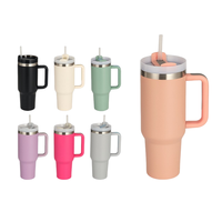 Gobelet isotherme à double paroi en acier inoxydable de 40 oz avec poignée et couvercle, sans BPA, logo personnalisé, plaqué or arc-en-ciel, LED de température