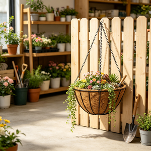 Elegante zwarte dunne draad hangende mand met platte bodem, rond ijzeren frame, PE-gecoate, roestvrij, weerbestendig, heavy-duty voor patio, balkon en tuin. - Product Image 3