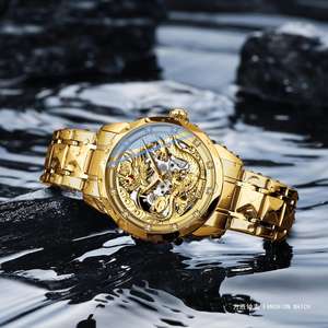 Reloj mecánico con dragón en relieve para hombre, luminoso, resistente al agua, con diamantes incrustados, totalmente automático. - Product Image 2
