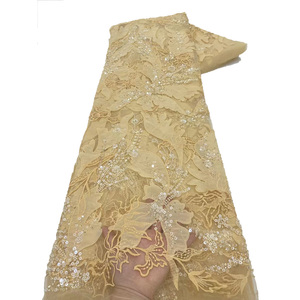 NI.AI Perlen Chiffon Spitze Stoff mit Pailletten Polyester Stickerei Mesh Spitze Stoff für Hochzeit Braut <span class=keywords><strong>Prom</strong></span> Kleid - Product Image 1