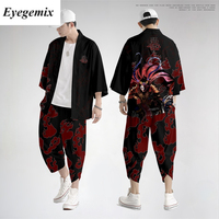 Costume deux pièces Plus la Taille S-6XL Lâche Japonais Cardigan Femmes Hommes Cosplay Yukata Vêtements Harajuku Samouraï Kimono + Pantalons Ensembles