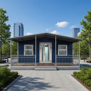 Maison préfabriquée modulaire en acier SUNRISE de 30 pieds avec façade en verre étanche, design extensible à double aile pour habitation - Product Image 1
