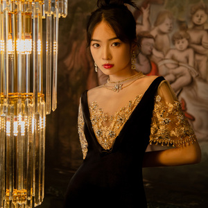 Jancember SFY91 ilusión terciopelo manga corta rebordear sirena vestidos de noche - Product Image 5