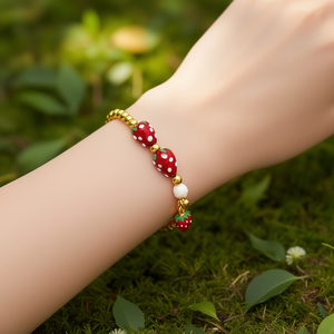 Pulsera de Moda con Cuentas y Dije de Fresa, Chapada en Oro, de Acero Inoxidable, Joyería para Mujer - Product Image 3