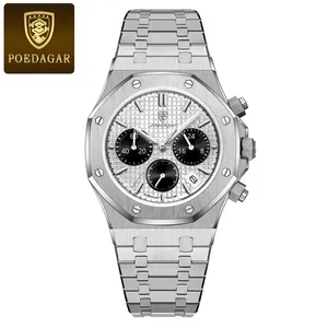 POEDAGAR Dernières montres chronographes de luxe pour hommes, montres de sport étanches pour hommes, montres à quartz en acier inoxydable