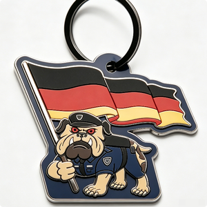 Cartoon Bulldog Police Dog Holding German Flag Irregular Shape Plastic <b>Keychain</b> National Day Souvenir - Product Image 5