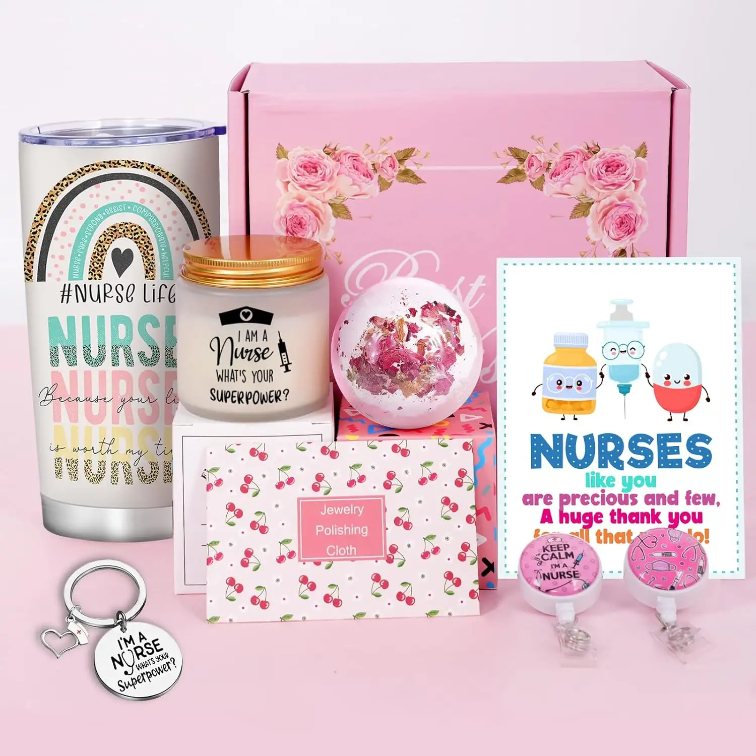 Regalos de la Semana de la enfermera con taza, vela, llavero, sales de baño, regalos de agradecimiento para mujeres, conjunto de spa creativo de enfermera, regalos de Navidad para enfermera