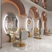 Miroir de coiffure HD en acier inoxydable, très populaire, doré, simple face, sur pied, pour salons de coiffure professionnels