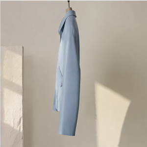 Veste <span class=keywords><strong>en</strong></span> cuir véritable bleu clair pour <span class=keywords><strong>femme</strong></span>, col rabattu, poche utilitaire, manteau court, vente chaude - Product Image 5