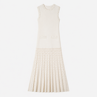 Robe en tricot pointelle ivoire pour femme, col rond, sans manches, longueur midi, vente en gros, marque privée