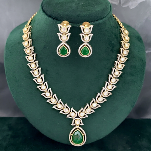 Fashionable Mehandi Finish CZ Moissanite Kundan Necklace for Women Bridal Wedding Party Wear Traditional Ethnic Luxury Fashion - Product Image 1