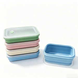 Lonchera Plegable de Silicona Rectangular, Juego de 2 Piezas con Tapa de Plástico, Plegable para Oficina, Almacenamiento de Alimentos al Aire Libre - Product Image 1