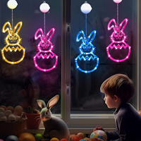 Lumière de fenêtre LED Lapin de Pâques avec ventouse, Décoration de fenêtre mignonne pour Pâques, Lumière décorative intérieure pour maison et ferme