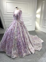 Feishiluo luxe ivoire robe de bal robe de mariée pour les femmes col rond avec manches longues cristal fleur décorations élégante robe de mariée