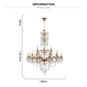 Elegant Trang Trí Khách Sạn Sảnh Lớn Rắn Brass Luxury K9 Cristal Chandelier Đối Với Trần Cao - Product Image 5