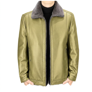 Veste d'hiver décontractée pour homme en cuir véritable de haute qualité, à manches longues, coupe-vent, col mandarin, au meilleur prix - Product Image 2