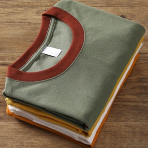 Camiseta de Verano Personalizable de Algodón de Punto, Informal, de Color Sólido, con Contraste de Color, Versátil, de Manga Corta, Retro, para Hombre, con Bloques de Color - Product Image 5