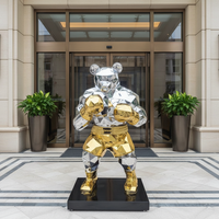 Sculpture d'ours de Kung Fu géométrique moderne en acier inoxydable finition miroir, statue d'ours de boxe, décoration artistique de jardin extérieur, personnalisable