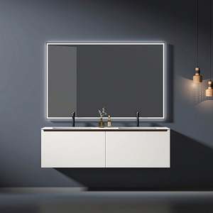 Mueble de Baño de Pared de Alta Calidad, Ecológico, de Madera Contrachapada Blanca, con Espejo LED, Lavabo y Accesorios Incluidos - Product Image 6