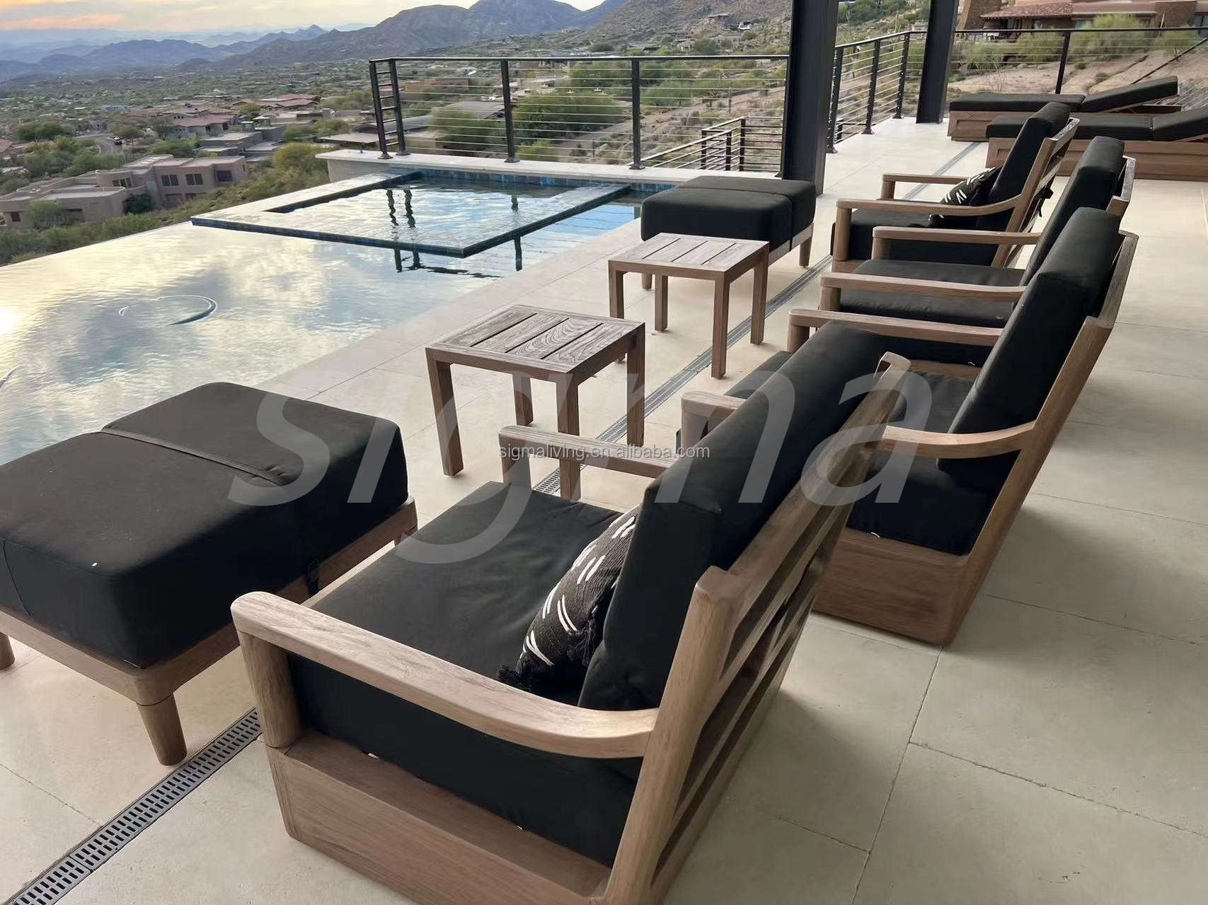 New design outdoor furniture sofa set all weather waterproof patio solid wooden teak garden sofa