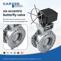 Válvula de mariposa excéntrica metálica de seis asientos, de acero aleado WCB, tipo wafer, con bridas y soldadura, manual, neumática, eléctrica, para agua de ultra alta presión
