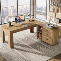 Bureaux ergonomiques en forme de L Tribesigns de 63 pouces, bureau debout, bureau réglable, bureau avec tiroirs et étagères