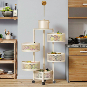 Giá bán buôn lưu trữ giá kệ Multilayer xoay giỏ giá rau giỏ trái cây nhà bếp Xe đẩy giỏ hàng - Product Image 5