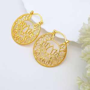 Dernières boucles d'oreilles créoles de créateur indien fleur de Lotus floral pour femmes à la mode argent plaqué à la main bijoux d'oreille mode goutte cadeau - Product Image 4