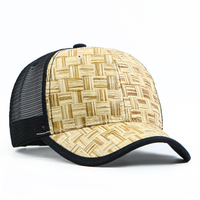 Gorra de béisbol de 5 paneles con textura de hierba tejida al por mayor, gorra trucker de malla transpirable para viajes al aire libre de verano unisex