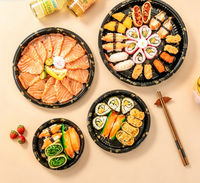 Plateau à sushi rond personnalisé de haute qualité, conteneur alimentaire en plastique avec couvercle, emballage jetable à fond profond pour emporter