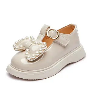 2024 Newest Spring Autumn Baby Flat Shoes Bow Pearl Leather Princess Baby Girl Dress Shoes