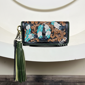 กระเป๋าสตางค์ใบยาวสำหรับผู้หญิงหนังแท้ลายขนนก2025หรูหรามีที่ใส่บัตรทันสมัย - Product Image 1