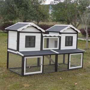 Gaiola para Coelhos ao Ar Livre em Estilo Cottage com 2 Andares, Casa de Madeira com Padrão Sólido - Product Image 4