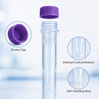 Tubes coniques micro en PP transparents de 1,5 ml avec bouchon à vis violet, autoportants, pour congélation et cryogénie, flacons USP Classe-6, épaisseur 0,3 mm
