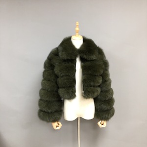 Ventes en gros d'usine, manteaux en fourrure véritable, manteaux en fourrure d'hiver chauds pour femmes, 100% fourrure de renard, veste courte avec fermeture éclair - Product Image 2