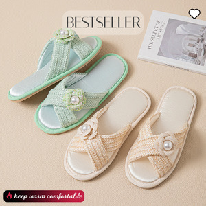 Sen Tian Home – <span class=keywords><strong>Tongs</strong></span> d'été respirantes en <span class=keywords><strong>tissu</strong></span> perlé et camélia, style japonais, à bout ouvert, pour <span class=keywords><strong>femme</strong></span> - Product Image 3