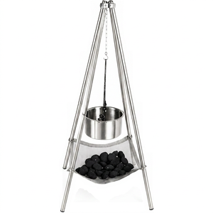 Portable Stainless Steel Camping Fire Pit <b>Grill</b> Stand with Foldable Legs and <b>Mesh</b> Rock Tray - Product Image 1