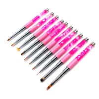 Ensemble de manucure de luxe professionnel brosse d'art d'ongle avec la poignée en métal de virole sertie de cheveux de doublure ovale plate synthétique