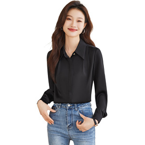 Women's White Long Sleeve Shirt Solid Color Polyester Office Wear Elegant Simple Style - Product Image 5