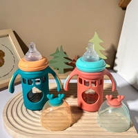 Bouteille en verre naturelle pour nourrissons sans BPA, 180 ml, col large, durable, avec poignée, pour nourrissons et bébés
