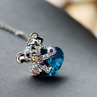 Collier tendance en strass, pendentif cœur koala en cristal autrichien, bijoux pour femmes, vente en gros
