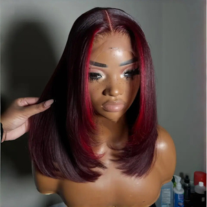 Peluca Roja/99j de Cabello Humano Remy Brasileño Decolorado, Peluca Bob Corta Lisa 13x4 Barata, Peluca con Cierre de Cabello 100% Humano Pre-Arrancada - Product Image 3