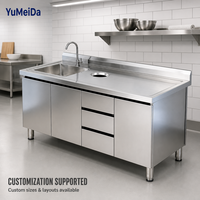 Table de travail de cuisine professionnelle en acier inoxydable avec évier et armoire de rangement pour la préparation des fruits et le lavage de la vaisselle, taille personnalisable pour la maison