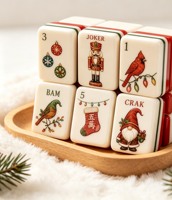 Weihnachtswichtel mit Weißer Basis und Rot-Grünem Rand, Amerikanisches Mahjong-Set für Familienfeiern und Niedliches Festtagsgeschenk