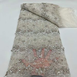 <span class=keywords><strong>Tela</strong></span> de <span class=keywords><strong>Tul</strong></span> Francés de Alta Calidad, Transpirable, Bordada, con Lentejuelas, para Vestidos de Novia y Fiesta - Product Image 4