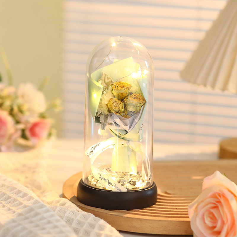 Dried yellow roses + pink box