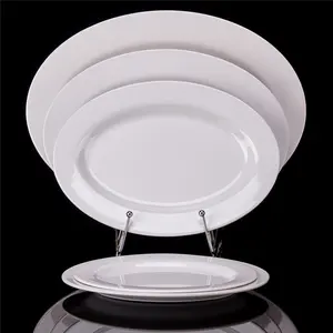 Ready To Ship Plastic Restaurant 10 12 Inch Oval Shape Dinner Plate White Dinnerware Melamine Oval Plate For Catering