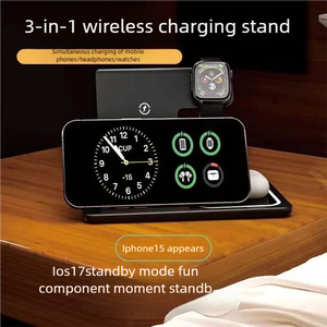 Station de charge sans fil rapide pliable 3 en 1 15W avec veilleuse pour smartphone, montre et écouteurs - Product Image 5