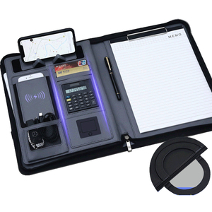 Carpeta de 4 anillas con logotipo personalizado, organizador de cartera de cuero PU, calculadora multifuncional, A4 carpeta de archivos, cuaderno promocional grande - Product Image 2