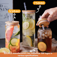 Gelas air minum dari kaca borosilikat tinggi, gelas cola, gelas Mason, gelas sedotan tertutup, gelas kopi susu, gelas jus